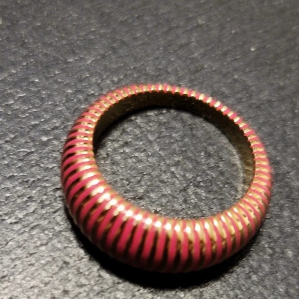 GORJANA 18k Gold Plated Catalina Enamel Ring Gold Pink Striped Boho- Size 6